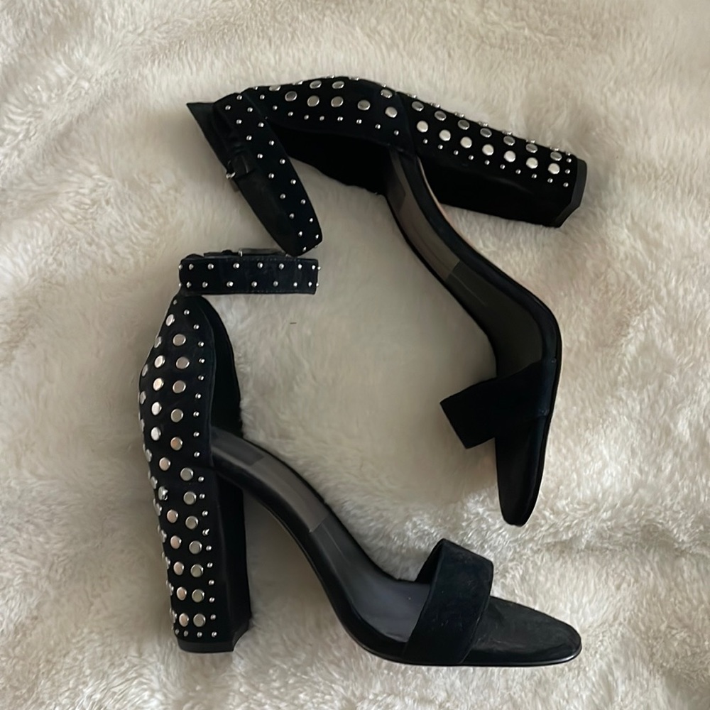 Black suede embellished heels